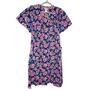 Vintage Kelly Reed Floral‎ Pocketed House Dress pearl snap buttons